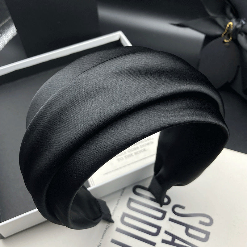 Black Wide Fabric Headband with Gathered Folds - product view 6
