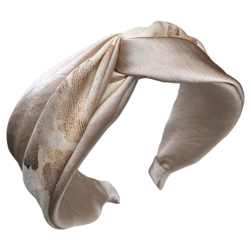 Champagne Patterned Fabric Headband with Twisted Front - product view 5