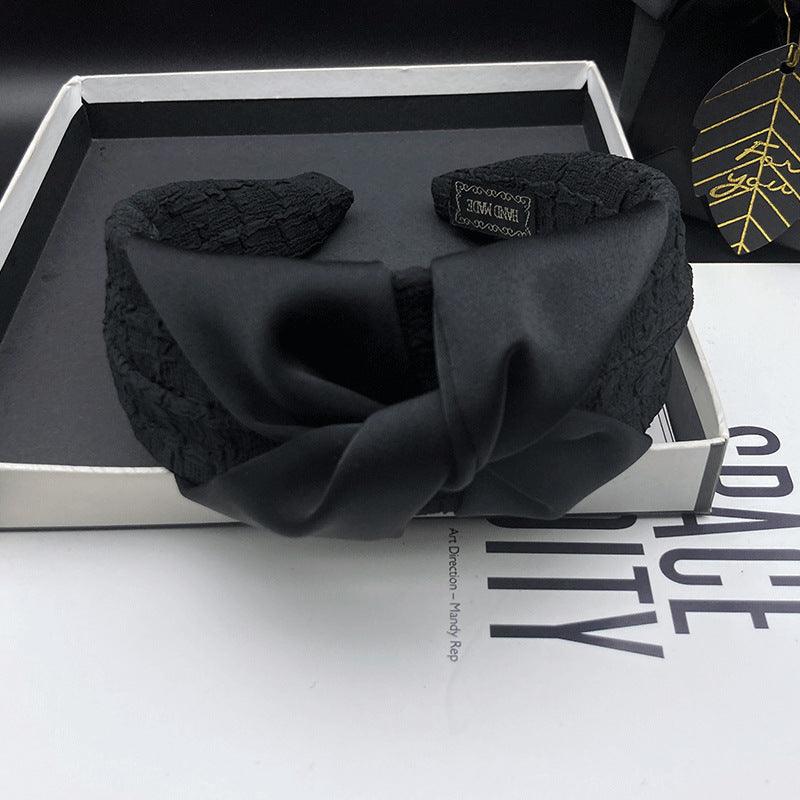 Black Fabric Bow Headband with Textured Band - product view 4