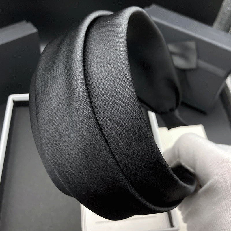 Black Wide Fabric Headband with Gathered Folds - product view 4