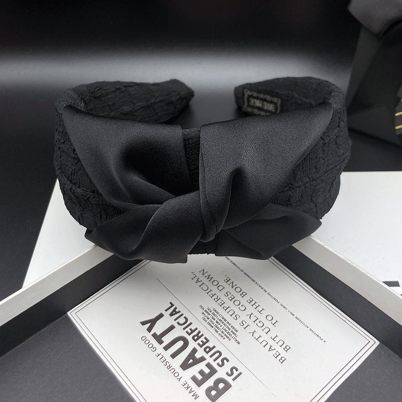 Black Fabric Bow Headband with Textured Band - product view 3