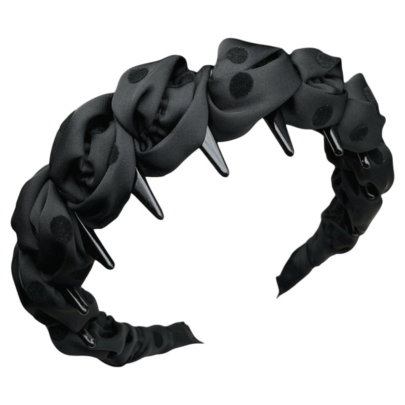 Polka Dot Gathered Fabric Headband with Comb Teeth - product view 5