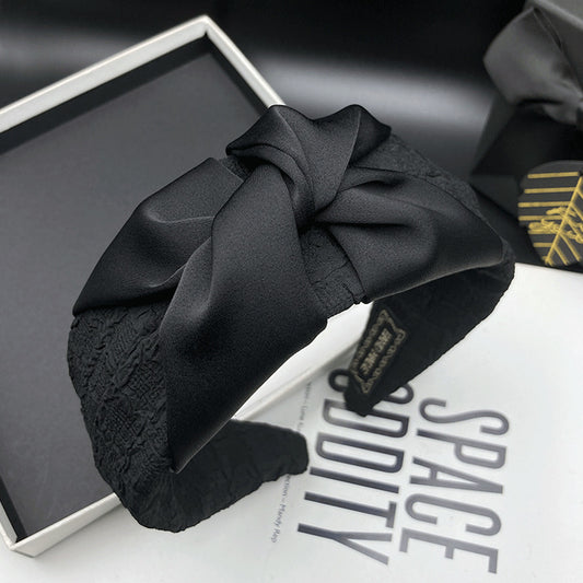 Black Fabric Bow Headband with Textured Band - product view 1