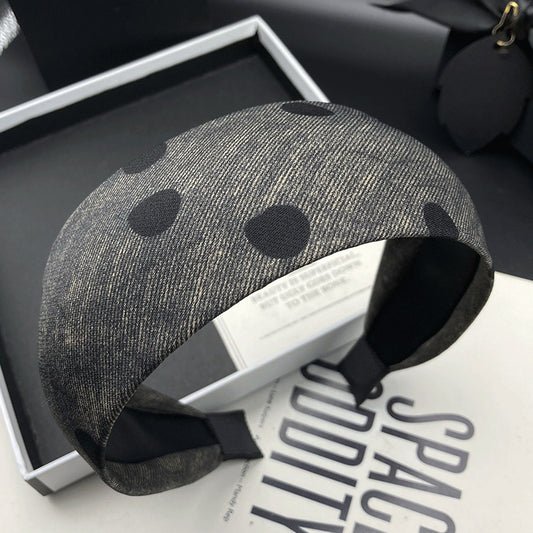 Gray Fabric Headband with Black Polka Dots - product view 1