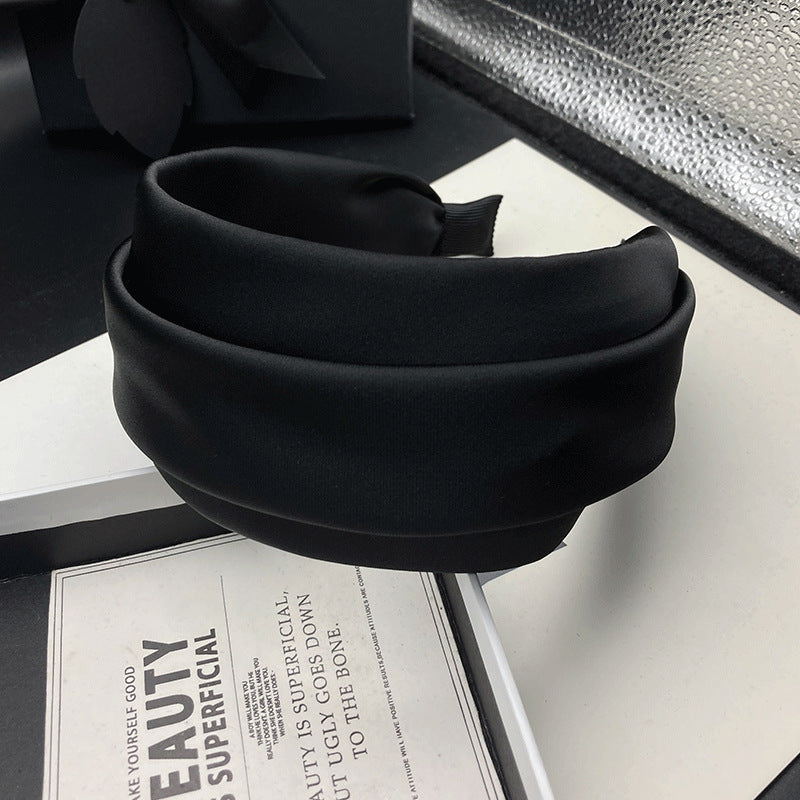 Black Wide Fabric Headband with Gathered Folds - product view 2