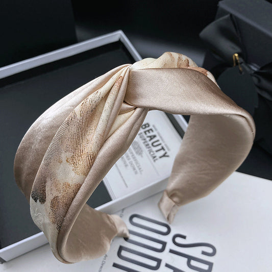 Champagne Patterned Fabric Headband with Twisted Front - product view 1