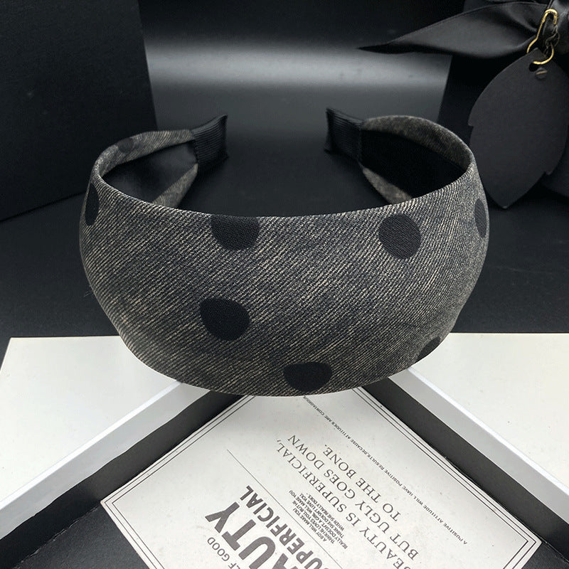 Gray Fabric Headband with Black Polka Dots - product view 3