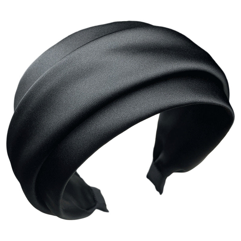 Black Wide Fabric Headband with Gathered Folds - product view 5