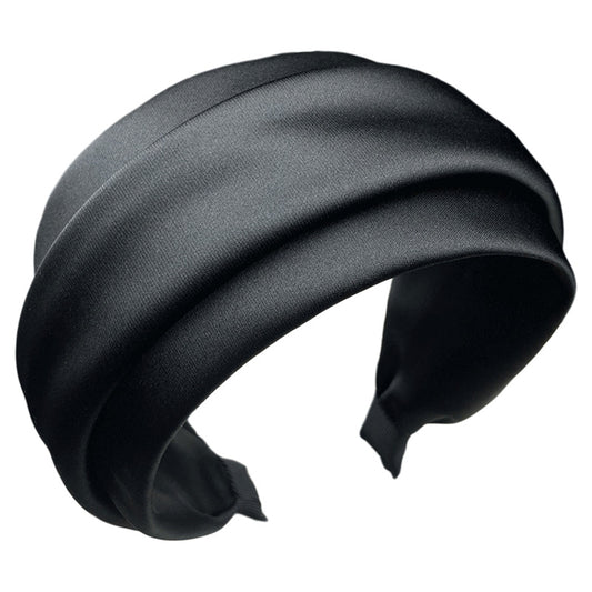 Black Wide Fabric Headband with Gathered Folds - product view 5