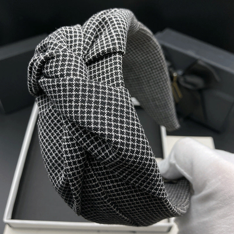 Black and White Checkered Fabric Bow Headband - product view 4