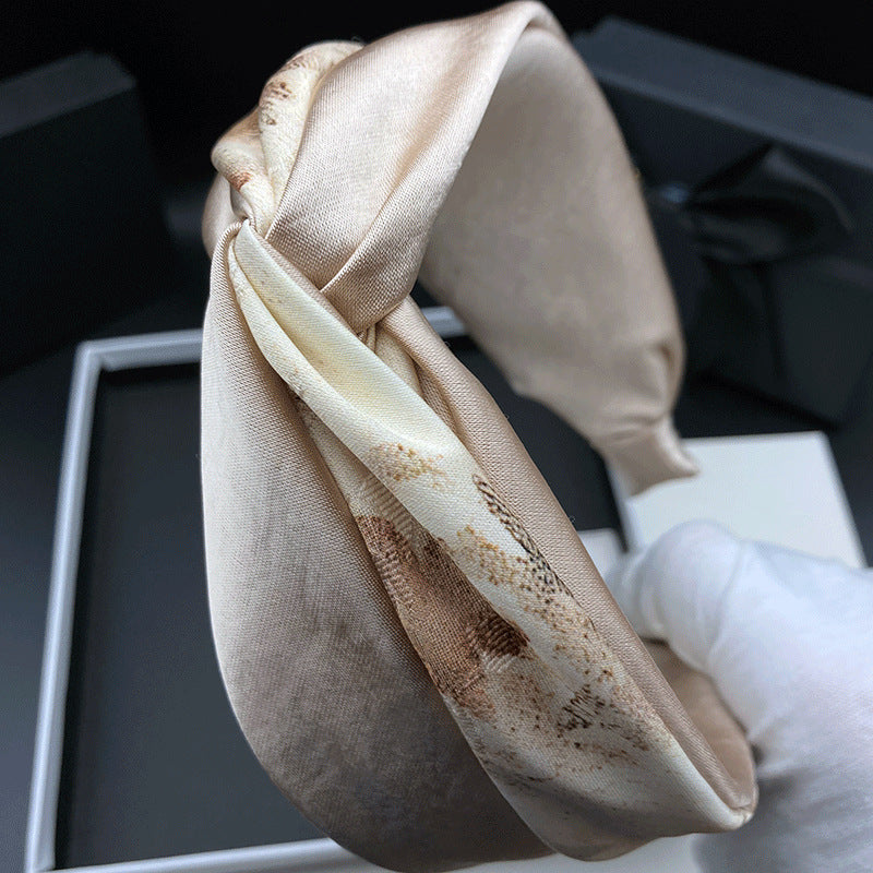 Champagne Patterned Fabric Headband with Twisted Front - product view 4