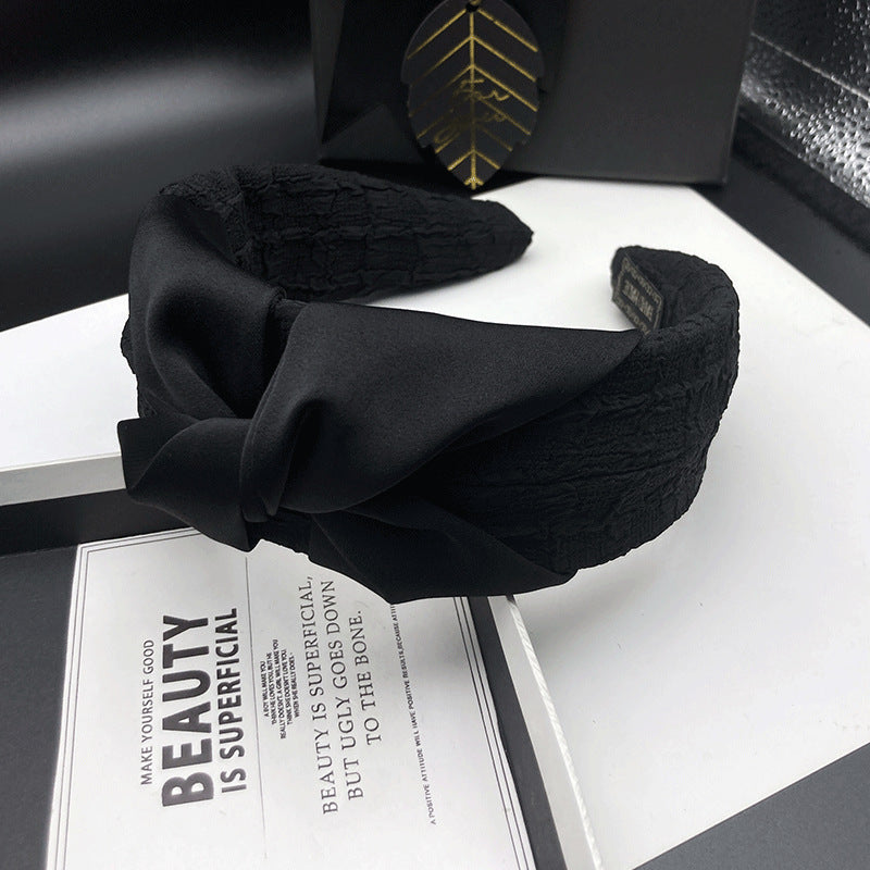 Black Fabric Bow Headband with Textured Band - product view 2
