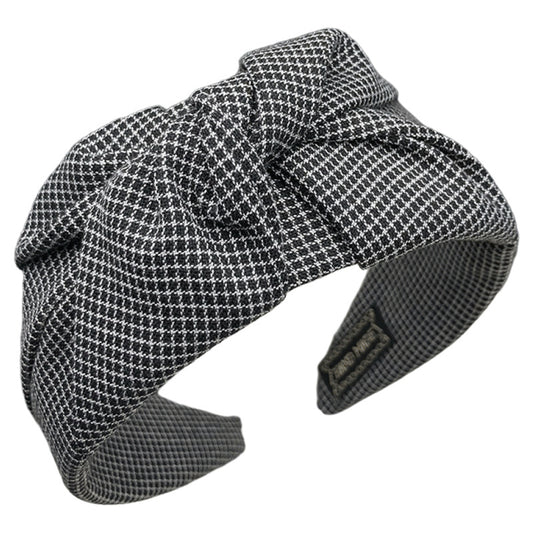 Black and White Checkered Fabric Bow Headband - product view 5
