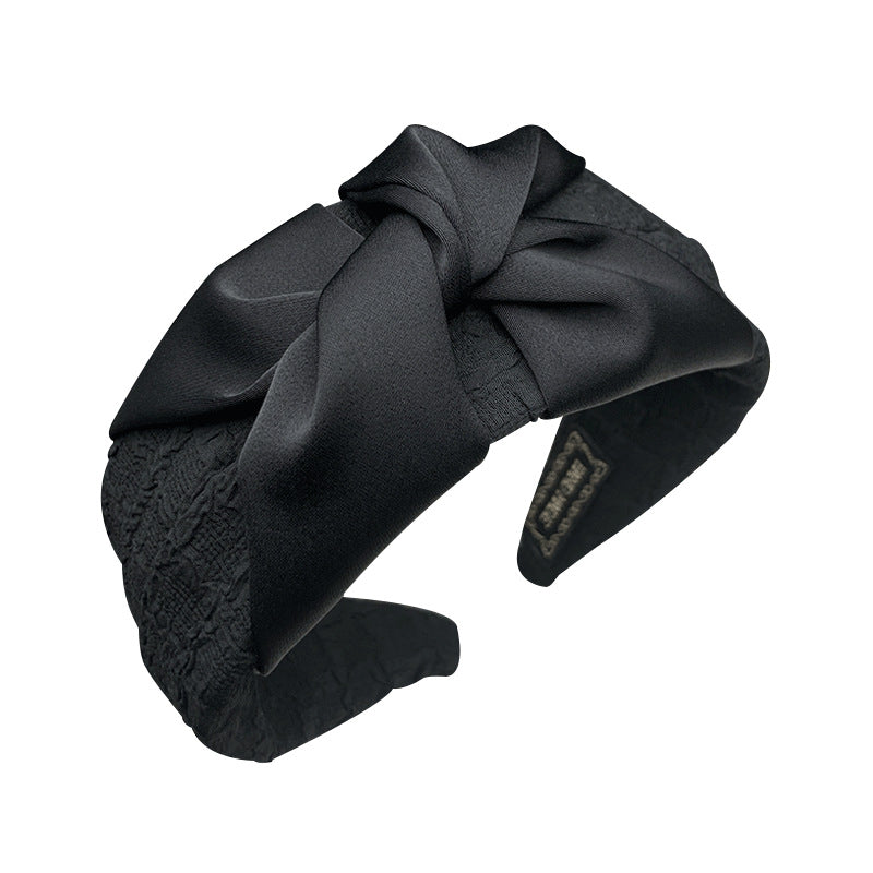Black Fabric Bow Headband with Textured Band - product view 5