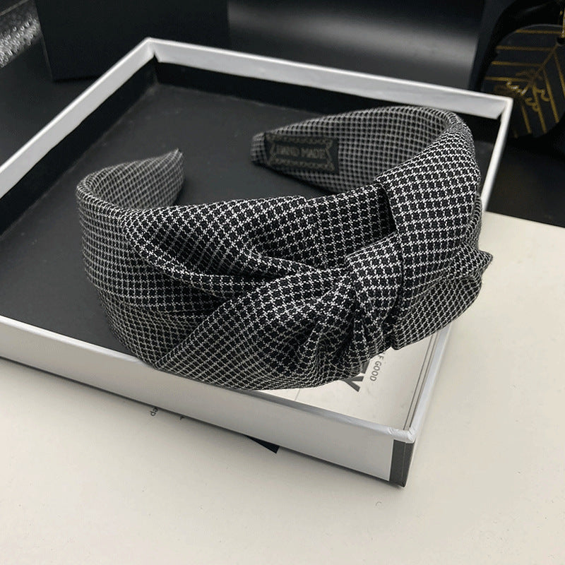 Black and White Checkered Fabric Bow Headband - product view 3