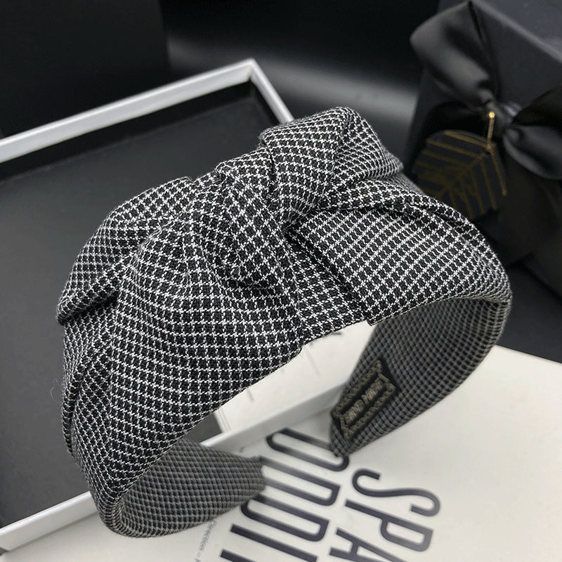 Black and White Checkered Fabric Bow Headband - product view 1