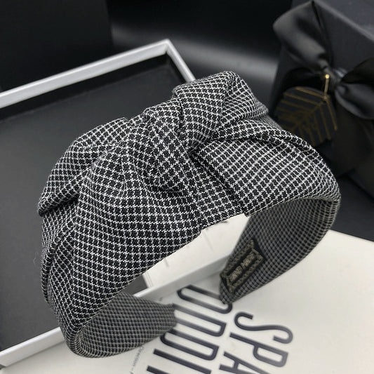 Black and White Checkered Fabric Bow Headband - product view 1