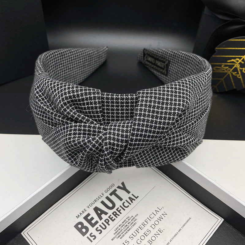 Black and White Checkered Fabric Bow Headband - product view 2