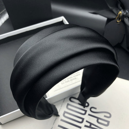 Black Wide Fabric Headband with Gathered Folds - product view 1