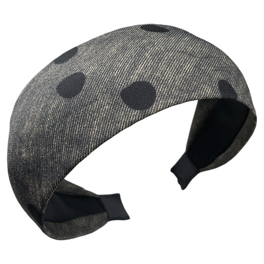 Gray Fabric Headband with Black Polka Dots - product view 5