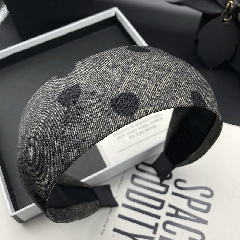 Gray Fabric Headband with Black Polka Dots - product view 1