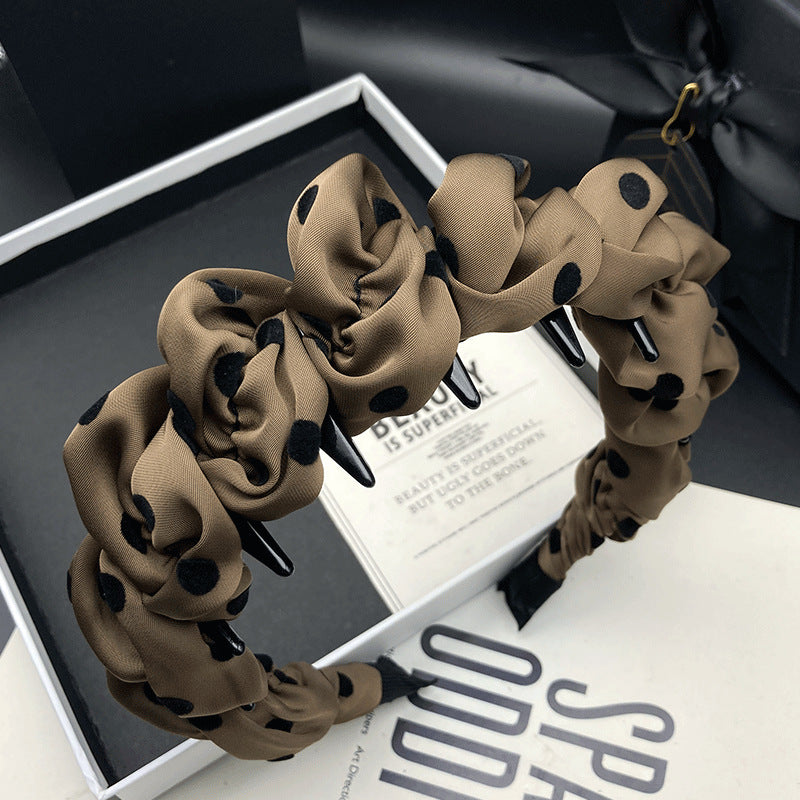 Polka Dot Gathered Fabric Headband with Comb Teeth - product view 6