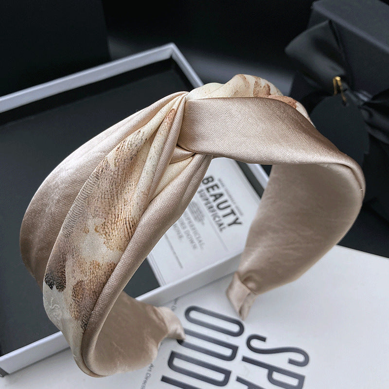 Champagne Patterned Fabric Headband with Twisted Front - product view 1