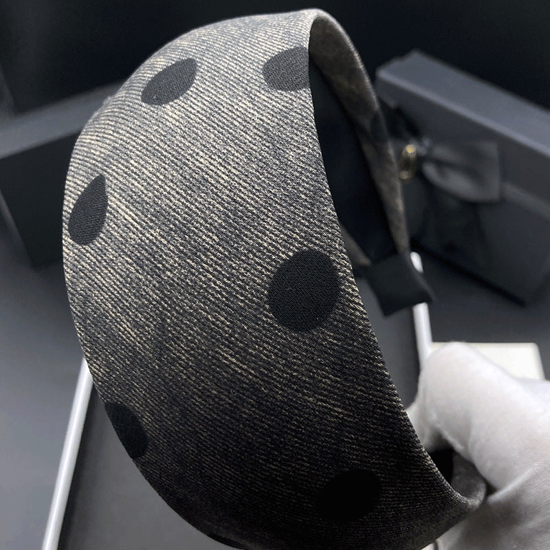 Gray Fabric Headband with Black Polka Dots - product view 4