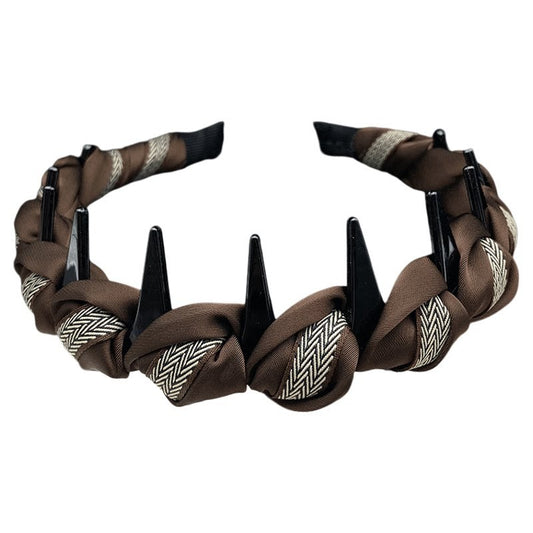 Coffee Brown Braided Fabric Headband with Comb Teeth - product view 5