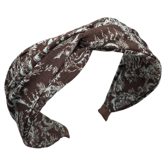 Brown Abstract Print Fabric Headband with Twisted Front - product view 5